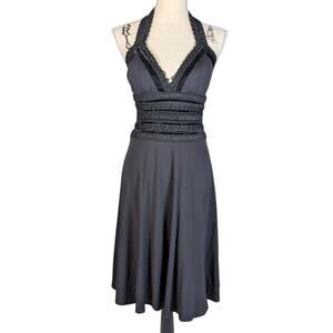 White House Black Market Black Halter Dress Lace Waist Size 4